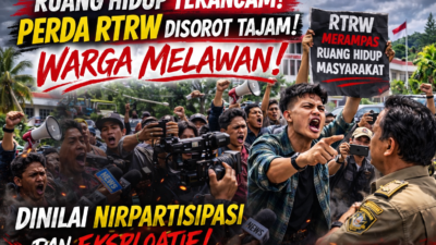 Aliansi masyarakat sipil saat menyuarakan aspirasi terkait kebijakan tata ruang.