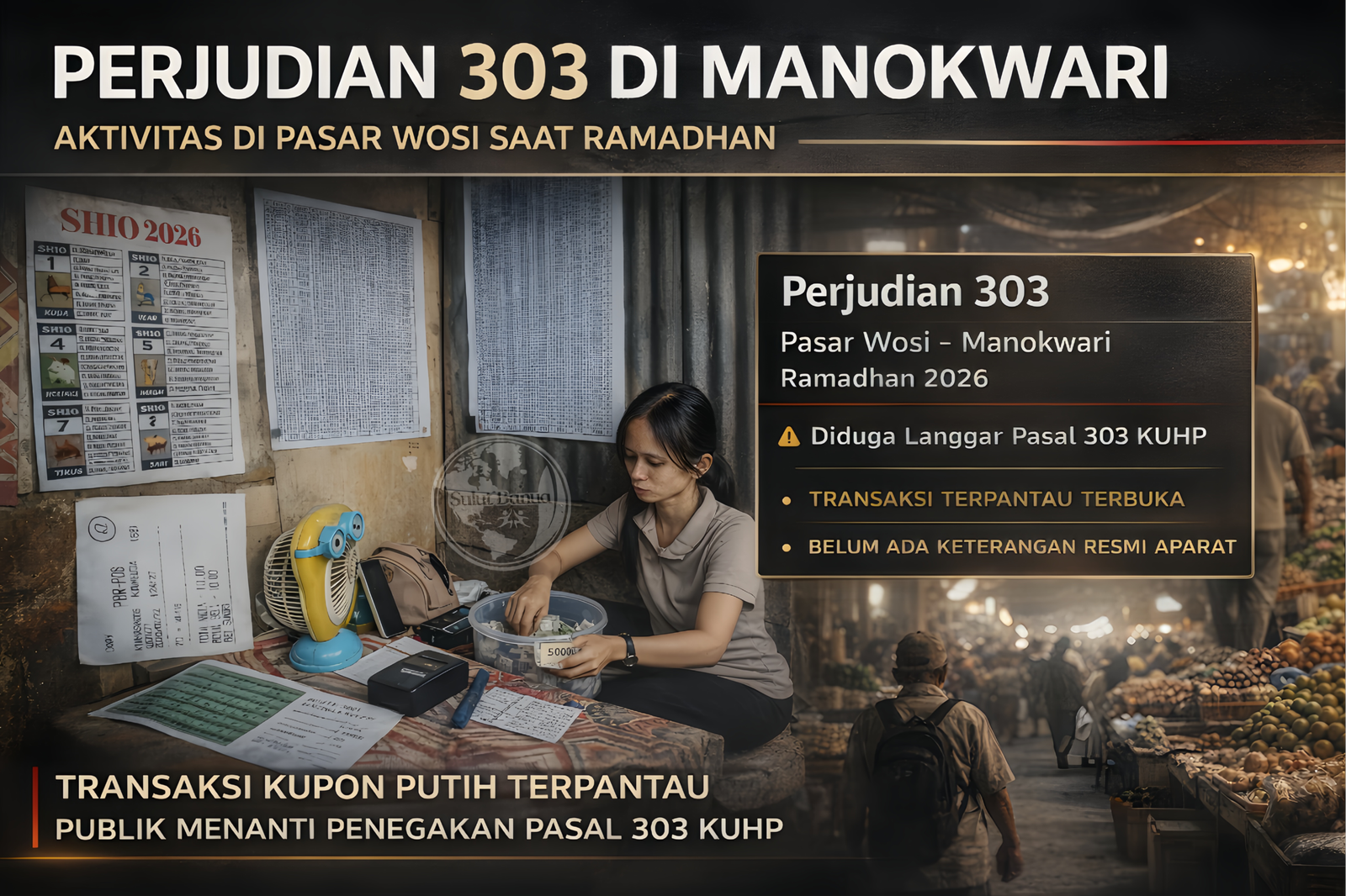 Bukti kupon putih dan situasi aktivitas perjudian 303 di Manokwari yang meresahkan warga.