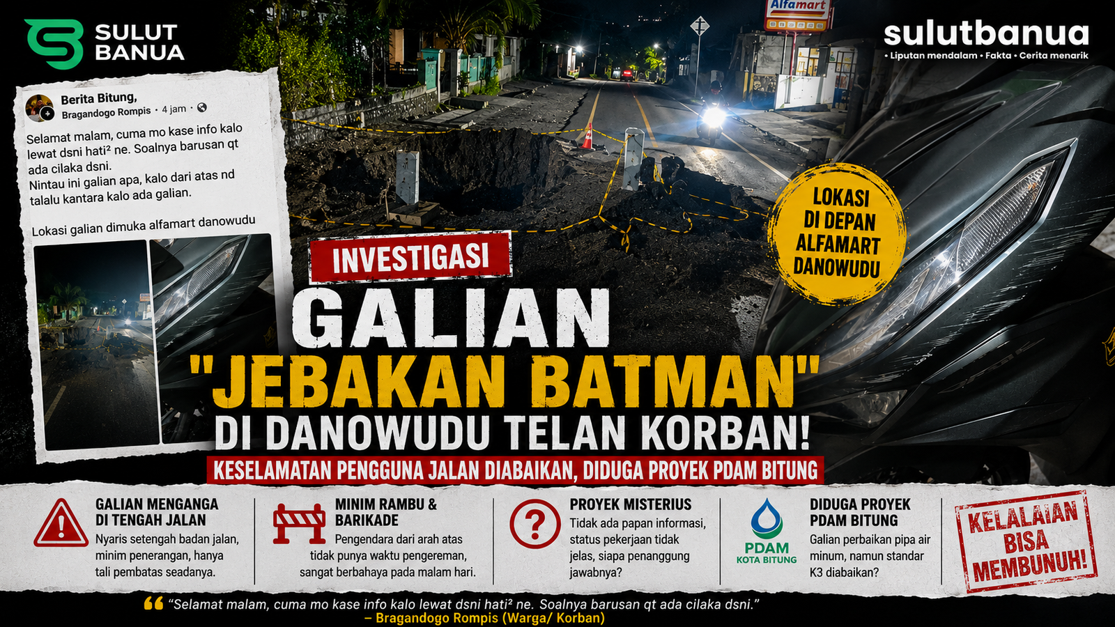 "Kondisi galian PDAM Bitung di Danowudu yang memicu lakalantas"