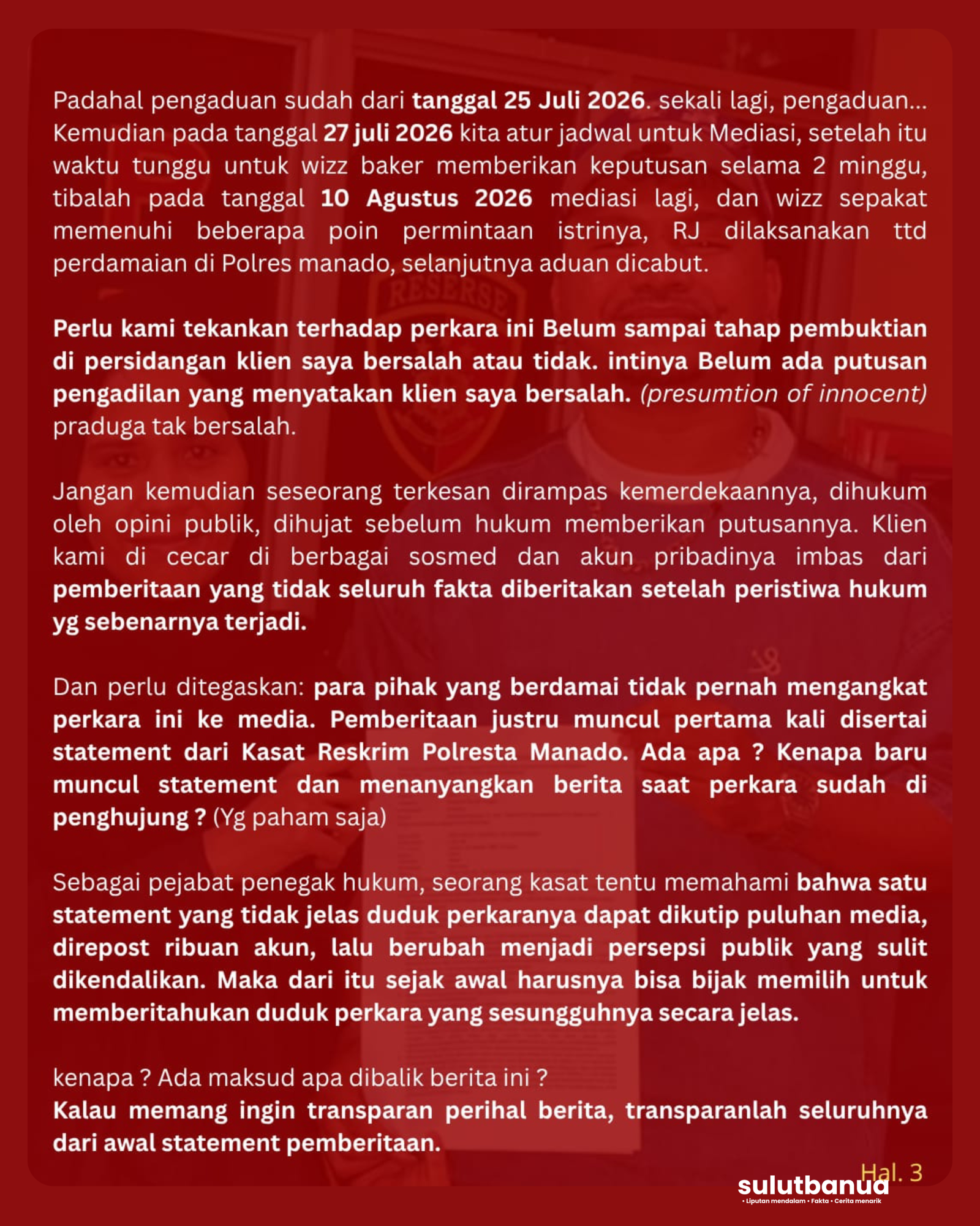Penjelasan detail mengenai mediasi dan pencabutan aduan di Polres