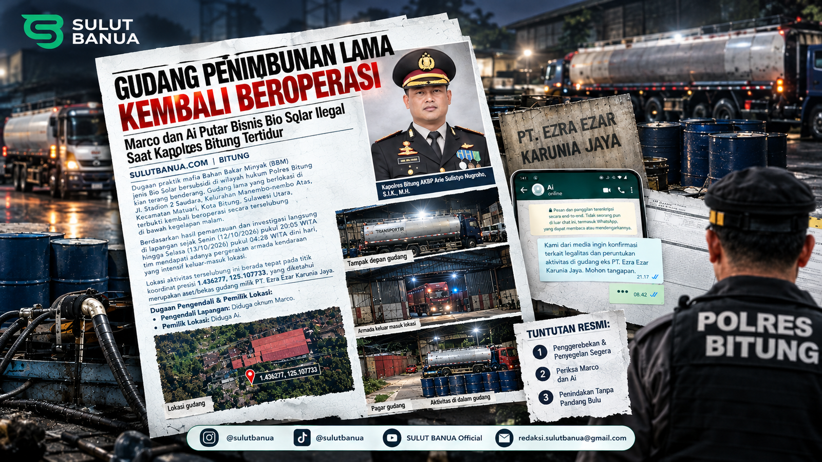 Infografis Lokasi penimbunan Bio Solar ilegal Bitung di Kecamatan Matuari