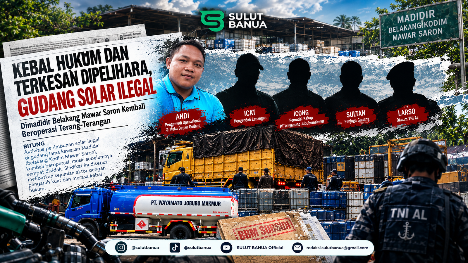 Infografis Foto lokasi gudang solar ilegal di belakang Kodim Mawar Saron Madidir Bitung
